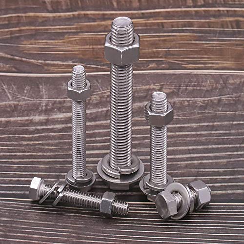 EASTLO (10 Sets) M6-1.0 x 16mm Hex Bolt Kit, 304 Stainless Steel (18-8), Includes Hexagon Head Screws and Nuts, Flat & Lock Washers, Full Coarse Thread, for Machinery, Automotive, DIY - Image 3