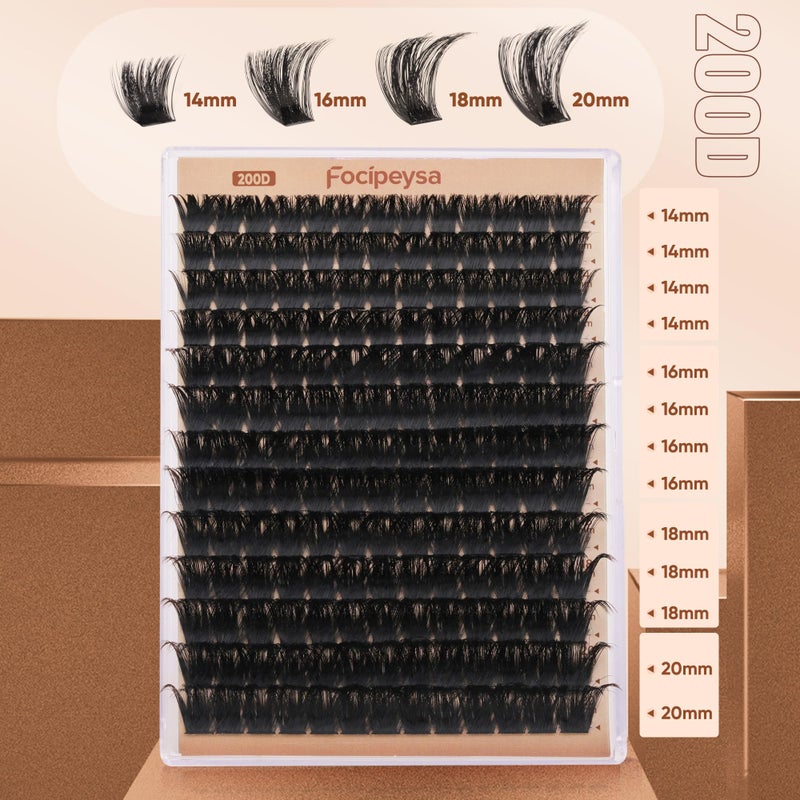 Focipeysa Eyelash Extensions 200D Lash Clusters 14-20MM Lashes Extensions Thick Lash Clusters D-Curly Individual Lashes Extensions Soft Reusable Cluster Lash Extension DIY Lash Cluster Extensions - Image 2