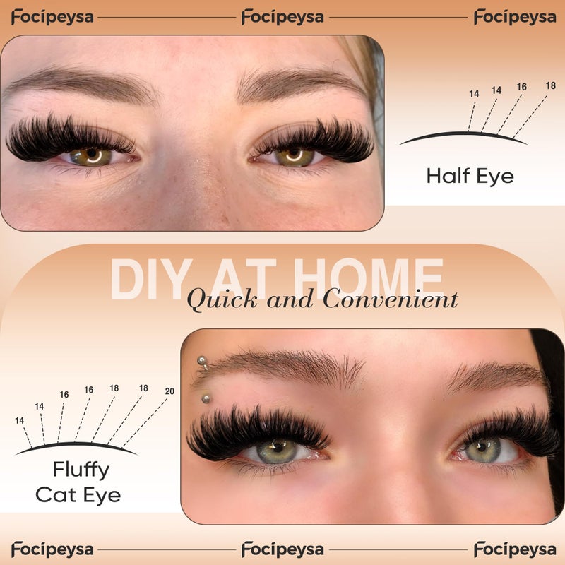 Focipeysa Eyelash Extensions 200D Lash Clusters 14-20MM Lashes Extensions Thick Lash Clusters D-Curly Individual Lashes Extensions Soft Reusable Cluster Lash Extension DIY Lash Cluster Extensions - Image 4