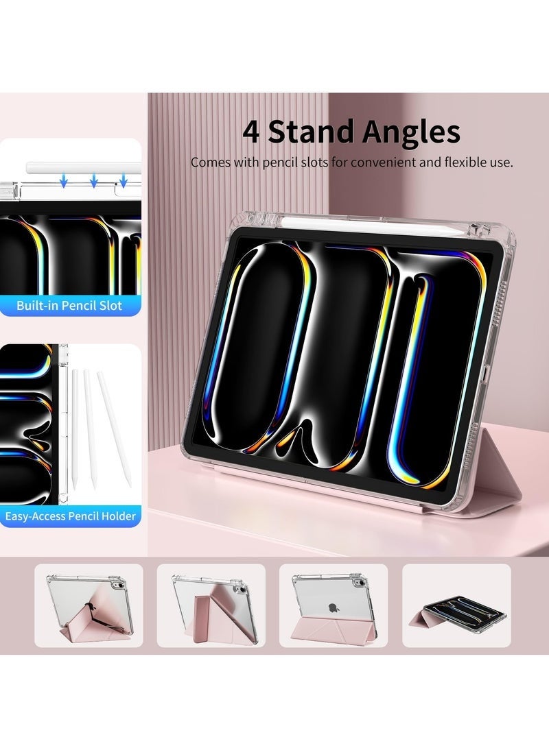 جراب ذكي لجهاز iPad Pro 11 بوصة 2024 M4 مع حامل قلم، ظهر شفاف، حامل ثلاثي الطي رفيع للغاية، متوافق مع جراب iPad Pro 11 بوصة 2024 الجيل الخامس، وظيفة الإيقاظ/النوم التلقائي (وردي) - Image 4