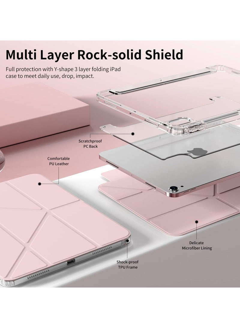 جراب ذكي لجهاز iPad Pro 11 بوصة 2024 M4 مع حامل قلم، ظهر شفاف، حامل ثلاثي الطي رفيع للغاية، متوافق مع جراب iPad Pro 11 بوصة 2024 الجيل الخامس، وظيفة الإيقاظ/النوم التلقائي (وردي) - Image 3