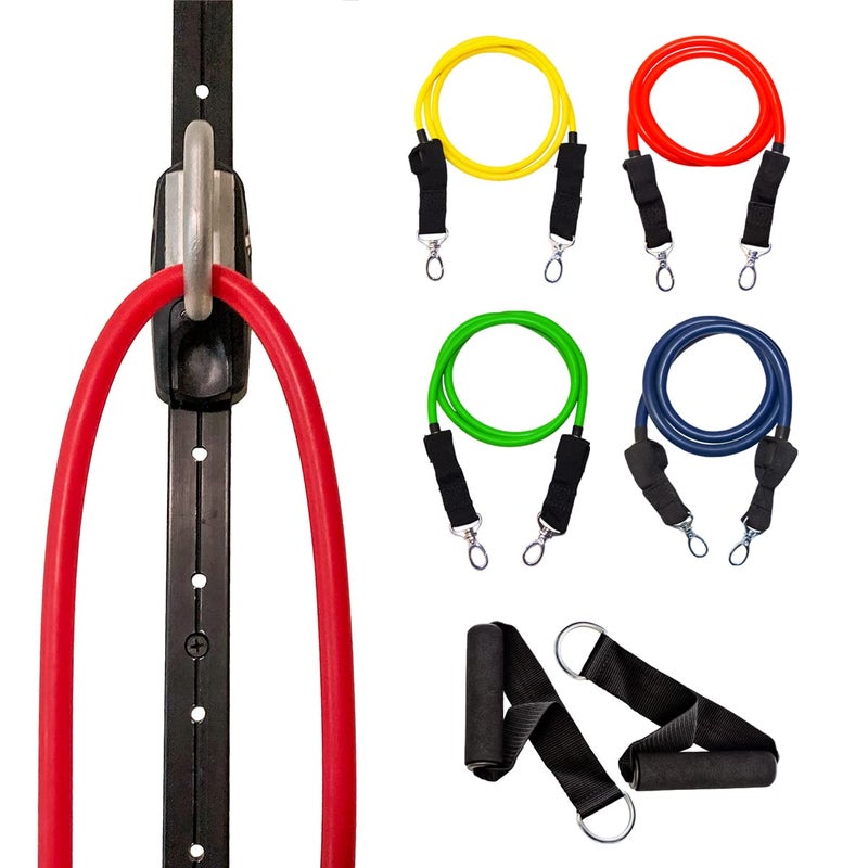 Myosource Kinetic Bands نظام ربط الجدار لتوفير المساحة مع 4 أحزمة مقاومة - محطة تمرين منزلية مع سكة قابلة للتعديل وعربة سكة | تدريب قوة كامل الجسم، علاج طبيعي، إعادة تأهيل ومجموعة تمارين للمساحات الصغيرة - Image 1