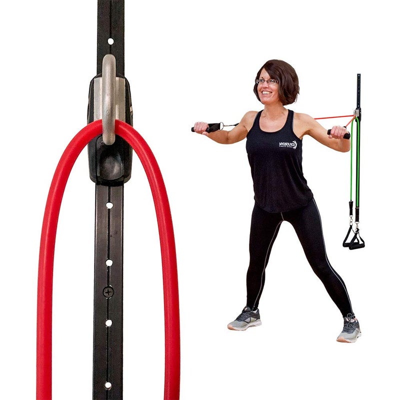 Myosource Kinetic Bands نظام ربط الجدار لتوفير المساحة مع 4 أحزمة مقاومة - محطة تمرين منزلية مع سكة قابلة للتعديل وعربة سكة | تدريب قوة كامل الجسم، علاج طبيعي، إعادة تأهيل ومجموعة تمارين للمساحات الصغيرة - Image 2