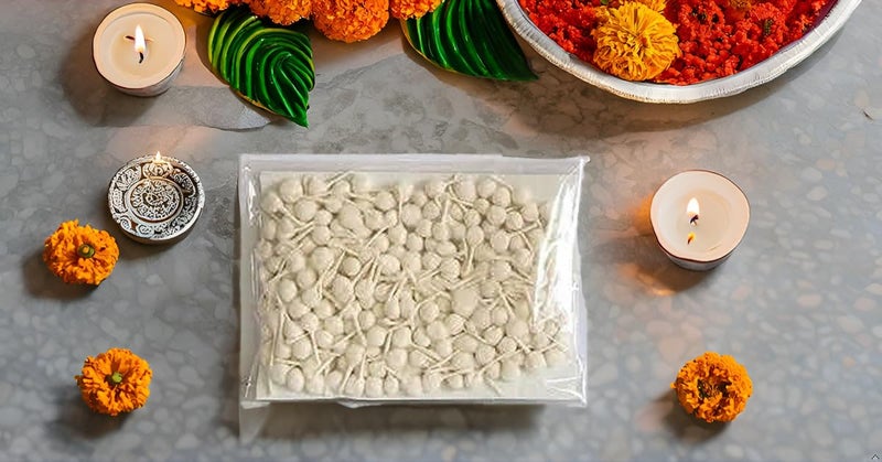 On Blow Pure Cotton Round Wicks Diya Batti/Phool Batti for Pooja Aarti Off-White Color (Pack of 150) - Image 3