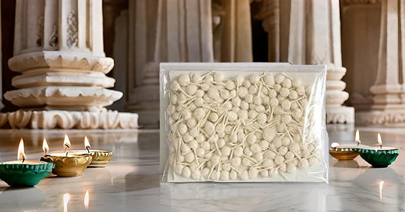 On Blow Pure Cotton Round Wicks Diya Batti/Phool Batti for Pooja Aarti Off-White Color (Pack of 150) - Image 4