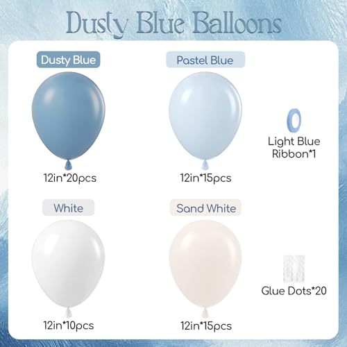 Leraqertra 60pcs Dusty Blue Balloons 12inch with Sand White Pastel Blue and White Balloons for Wedding Gender Reveal Baby Bridal Shower Birthday Party Decorations - Image 5