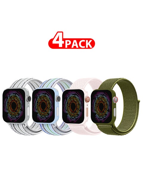 4 Pack Apple Watch Band 38mm 40mm 41mm Sport Loop Nylon Band Quick Release Soft Fabric Nylon Adjustable Rugged Velcro Replacement Wristband Strap for Men Women Compatible with Series SE/7/6/5/4/3/2/1
