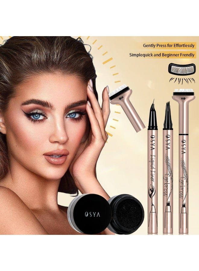 OSYA Waterproof 4-In-1 Eyeliner & Eyebrow & Lash Stamp Set Black Color - Image 5