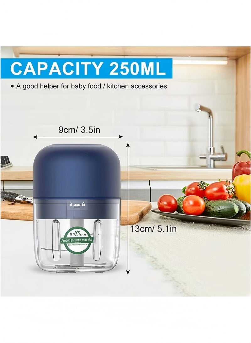 يي تشوان ماكينة طعام الأطفال، محرك ثوم صغير - محضرة طعام كهربائية صغيرة مع ملعقة وقابلة للشحن عبر USB من النوع C (أزرق، 250 مل) - Image 4