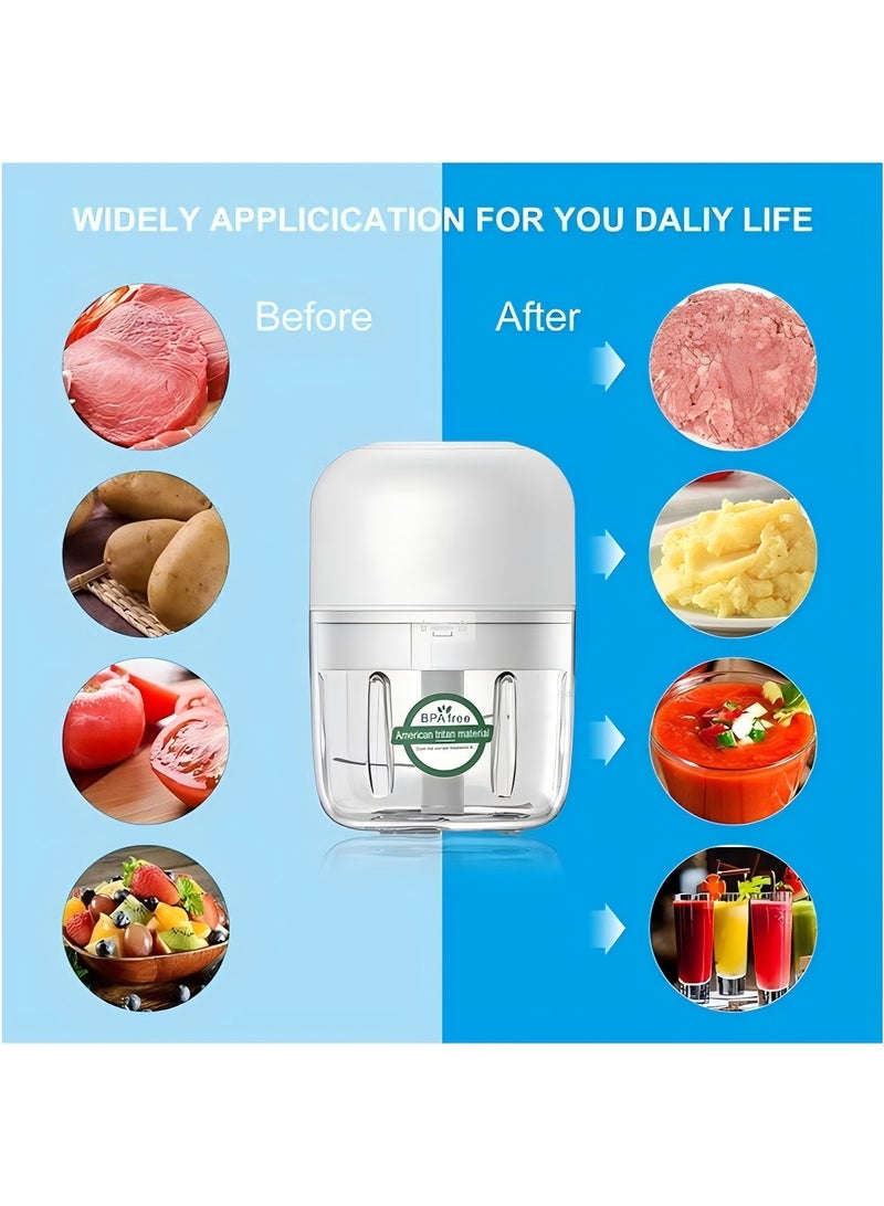 يي تشوان ماكينة طعام الأطفال، محرك ثوم صغير - محضرة طعام كهربائية صغيرة مع ملعقة وقابلة للشحن عبر USB من النوع C (أزرق، 250 مل) - Image 3