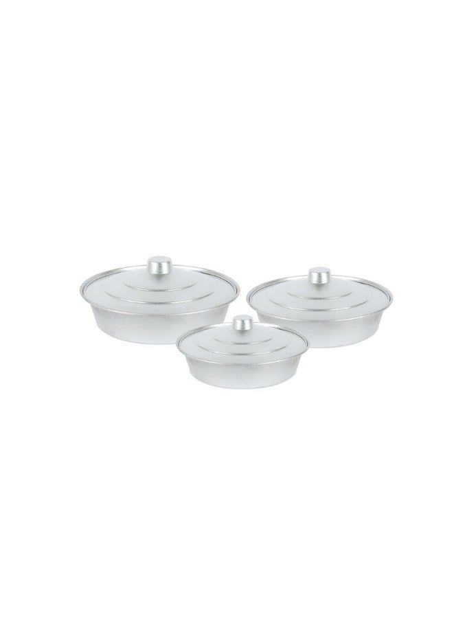 SAIF A set of 3 pieces of aluminum Round oven trays with a lid - Image 3