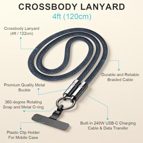 Verilux® PD 240W Type C Cable Fast Charging with Lanyard Style, 3.9FT/1.2M USB C to C with 480MBPS Data Cable C Type Fast Charging, USB C Charger for iPhone 17/16/15, Galaxy S25/S24/S23 - Image 3