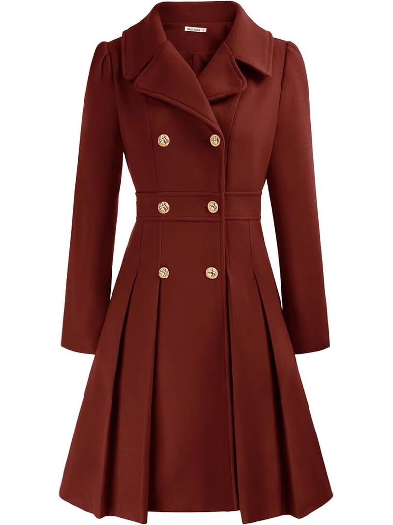 Notch Lapel Double-Breasted Thick A-Shaped Pea Coat With Flap Pocket Pantss And Lining - Image 1