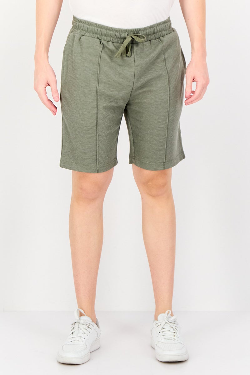 Algspar Men Textured Basic Shorts, Sage Green - Image 1