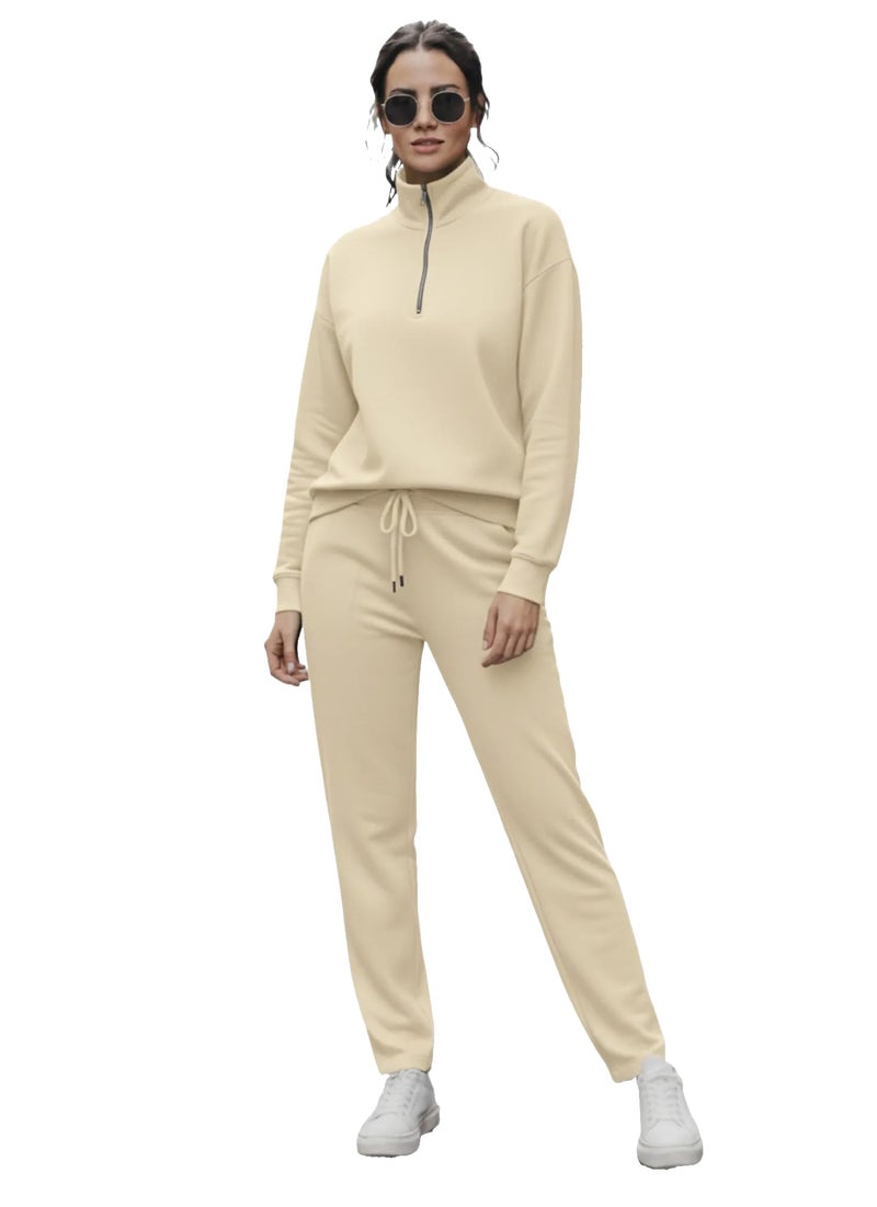 Mack Jonney Solid Half Zipper Track Suit for Women | Co-ord Set | Warm Fleece Tracksuit Set | Full Sleeve Sweatshirt-M6239 - Image 1