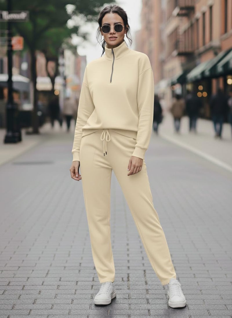 Mack Jonney Solid Half Zipper Track Suit for Women | Co-ord Set | Warm Fleece Tracksuit Set | Full Sleeve Sweatshirt-M6239 - Image 2