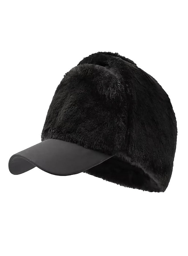 PURFUN Men Women Warm Ski Cap with Mask, Winter Thicken Cozy Faux Fur Liner Full Hood Earflap Hat Visor Baseball Cap Windproof Thermal Running Cycling Camping Hunting Trapper Hat Balaclava Black - Image 2