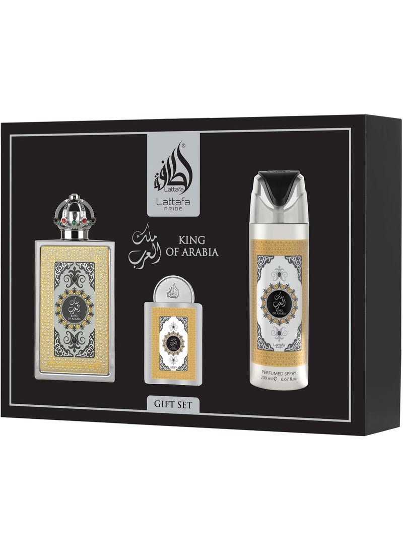Lattafa Pride King of Arabia Giftset 4 pcs. 100 ml EDP + 20 ml EDP + Perfumed Spray + Pocketspray - Image 2