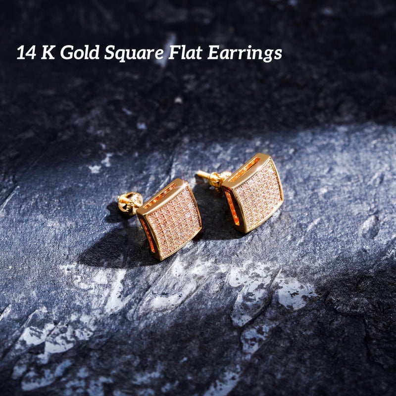TOPGRILLZ 925 Sterling Silver Square Screw Stud Earrings 14K Gold Plated 5A+ Cubic Zirconia Iced Out Square Screw Back Hypoallergenic Cube Large Stud Earrings For Men Women(04Gold) - Image 4