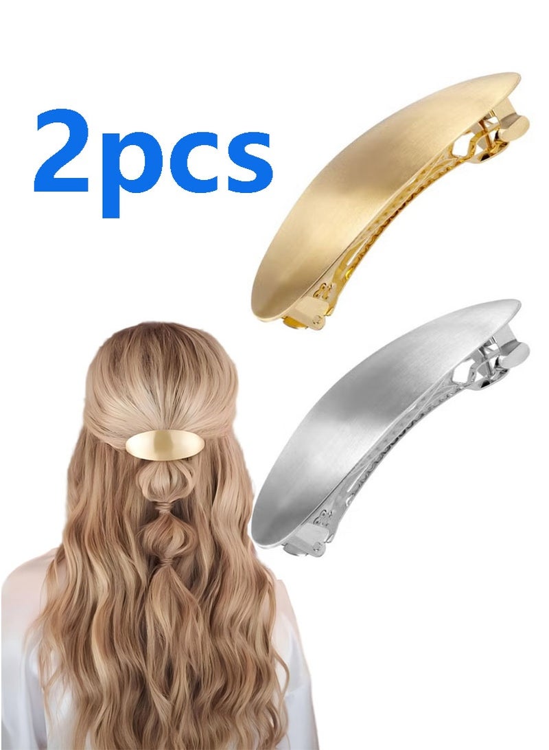 قطعتان من مشابك الشعر البيضاوية، مشبك شعر معدني كبير، إكسسوارات شعر فرنسية عتيقة لحفلات الزفاف والمناسبات الرسمية للنساء ذوات الشعر الكثيف والخفيف والطويل والقصير والمجعد والمستقيم - ذهبي وفضي - Image 1