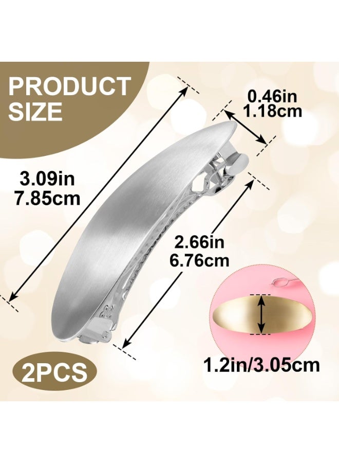 قطعتان من مشابك الشعر البيضاوية، مشبك شعر معدني كبير، إكسسوارات شعر فرنسية عتيقة لحفلات الزفاف والمناسبات الرسمية للنساء ذوات الشعر الكثيف والخفيف والطويل والقصير والمجعد والمستقيم - ذهبي وفضي - Image 2