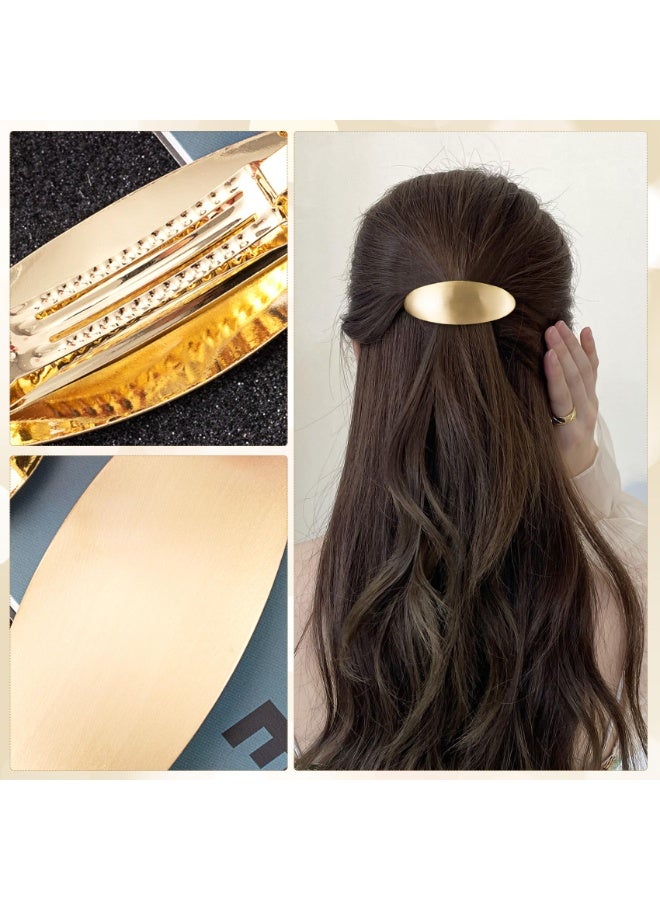 قطعتان من مشابك الشعر البيضاوية، مشبك شعر معدني كبير، إكسسوارات شعر فرنسية عتيقة لحفلات الزفاف والمناسبات الرسمية للنساء ذوات الشعر الكثيف والخفيف والطويل والقصير والمجعد والمستقيم - ذهبي وفضي - Image 3