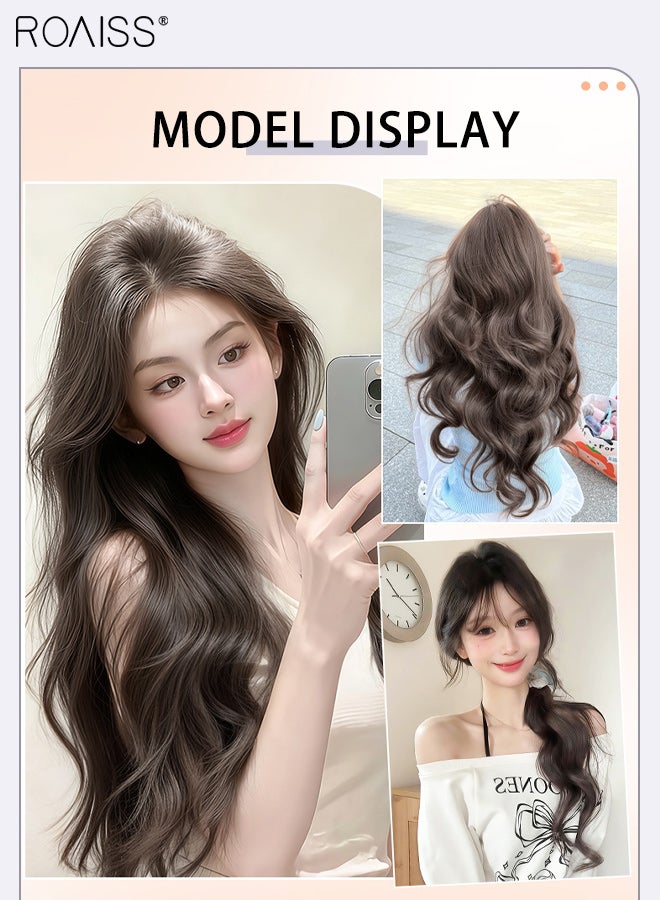 roaiss 3Pcs Clip in Hair Extensions, Volumizing Hair Extensions Invisible Edging Adjustable Long Wavy Synthetic Heat Resistant Hairpieces for Women Girls, Brown Black, 60cm (23.62 inches) - Image 3