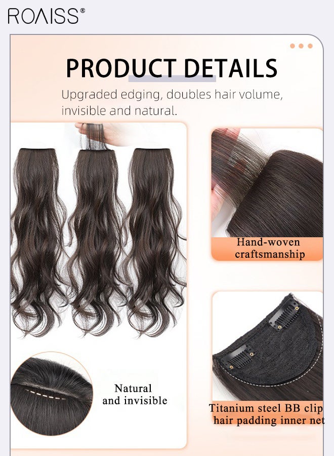 roaiss 3Pcs Clip in Hair Extensions, Volumizing Hair Extensions Invisible Edging Adjustable Long Wavy Synthetic Heat Resistant Hairpieces for Women Girls, Brown Black, 60cm (23.62 inches) - Image 2