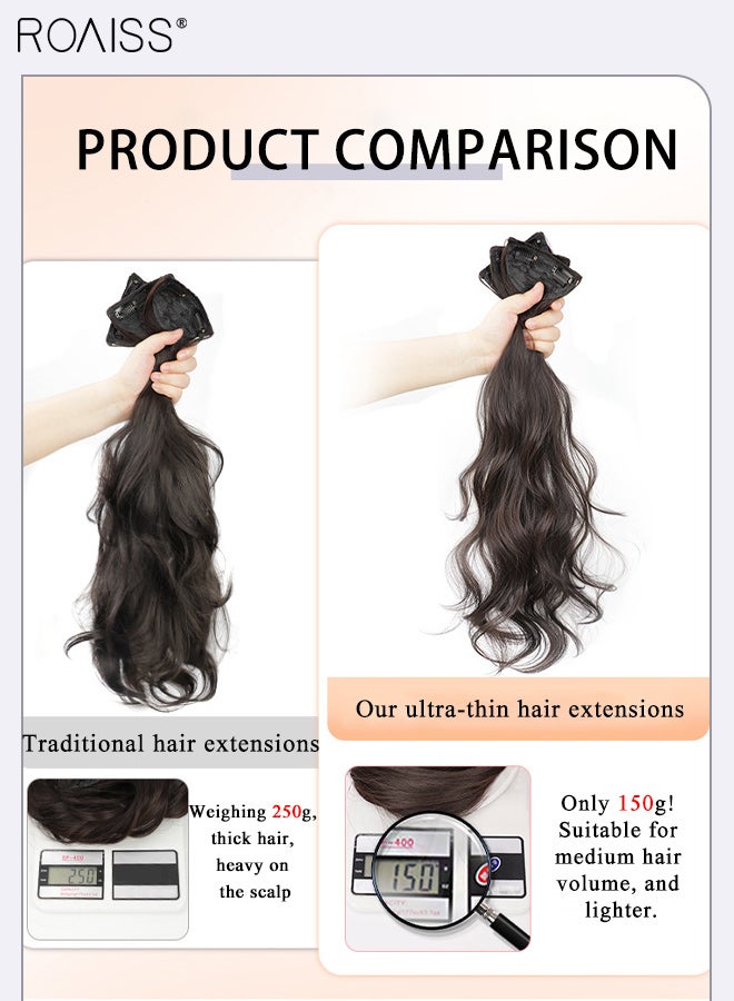roaiss 3Pcs Clip in Hair Extensions, Volumizing Hair Extensions Invisible Edging Adjustable Long Wavy Synthetic Heat Resistant Hairpieces for Women Girls, Brown Black, 60cm (23.62 inches) - Image 4