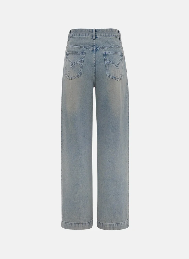 Lichi  Loose jeans with pleats on the sides for Women | Best Price UAE