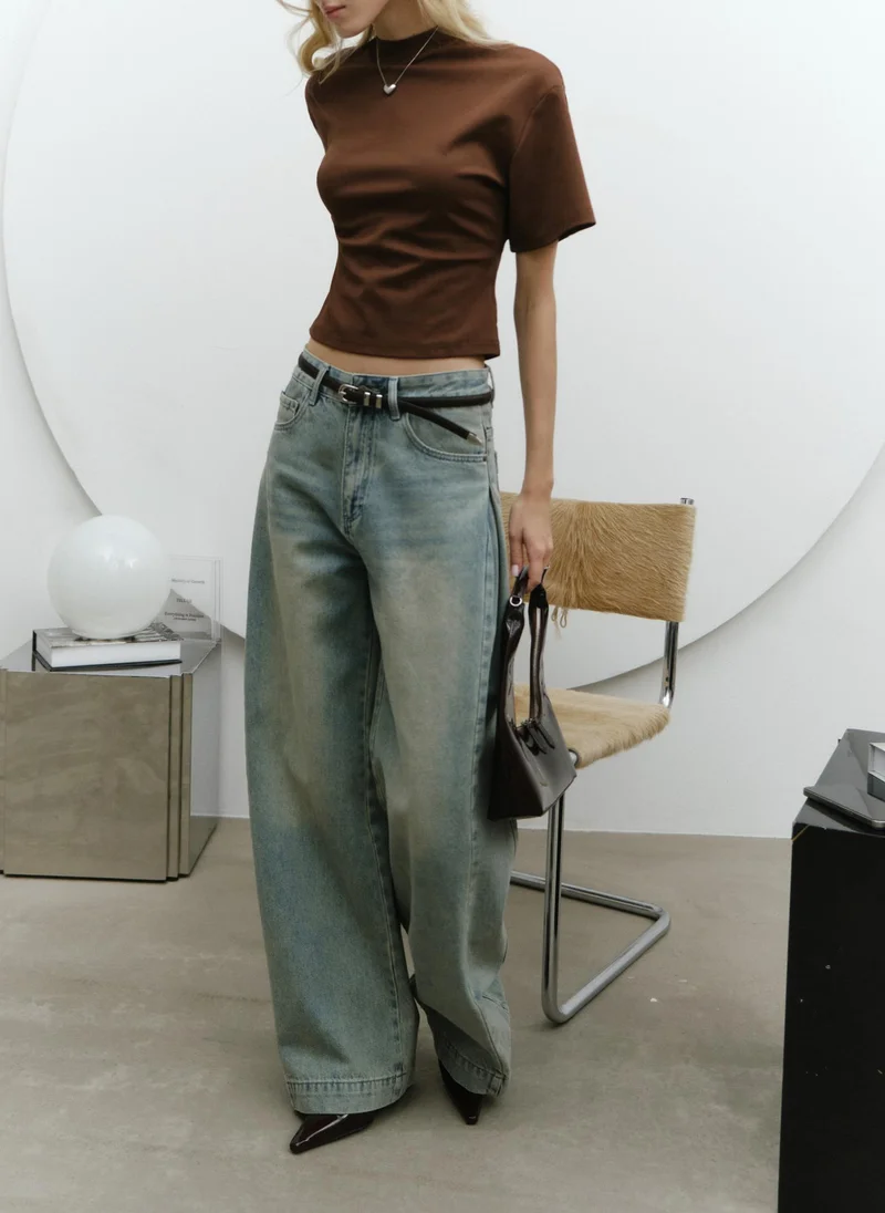Lichi  Loose jeans with pleats on the sides for Women | Best Price UAE