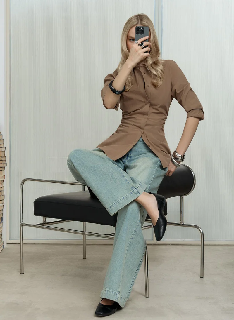 Lichi  Loose jeans with pleats on the sides for Women | Best Price UAE