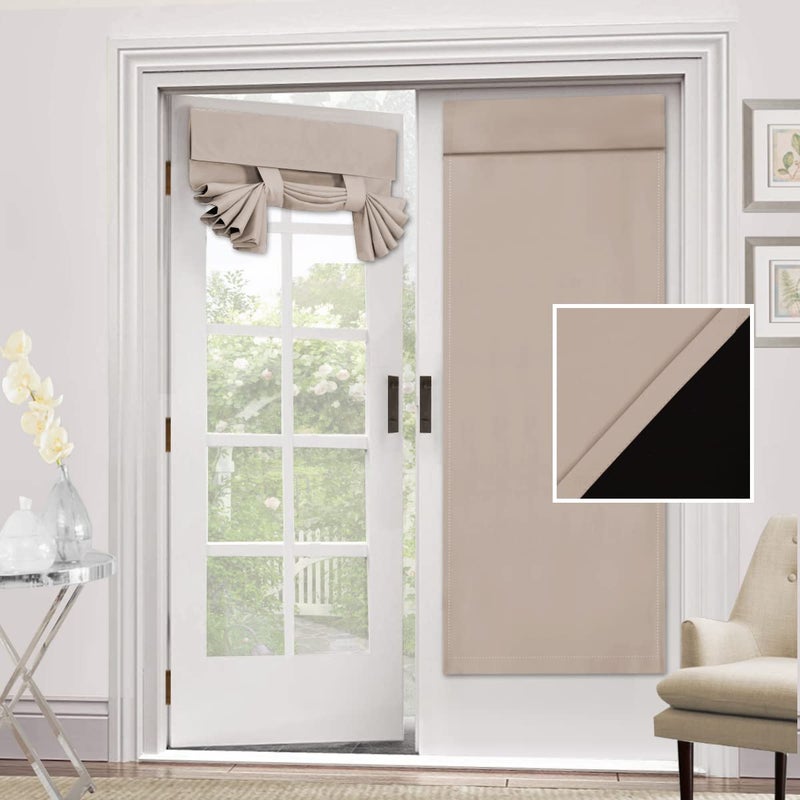 H.VERSAILTEX HVERSAILTEX 100 Blackout French Door Curtain Privacy French Door Blinds Light Blocking Curtain for Sliding Glass Door Thermal Insulated Tie Up Shade 26x68 Inches 1 Panel Natural Sand