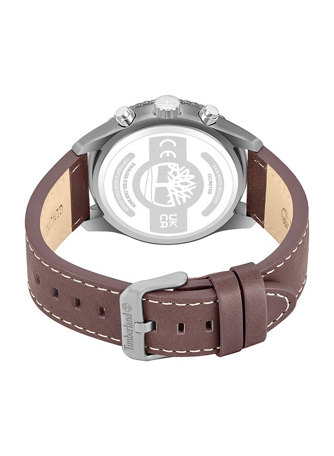 Timberland Men TBL SMU Men's 44mm Beige Dial Brown Leather Strap Chronograph Watch - Image 3