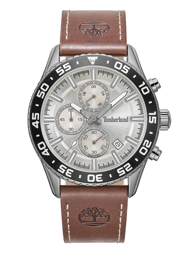 Timberland Men TBL SMU Men's 44mm Beige Dial Brown Leather Strap Chronograph Watch - Image 1