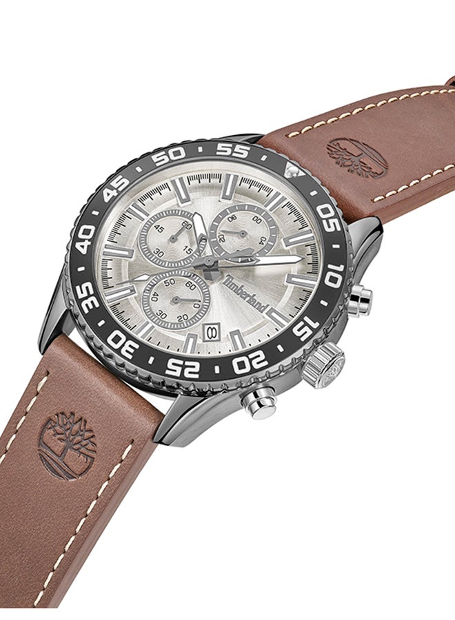 Timberland Men TBL SMU Men's 44mm Beige Dial Brown Leather Strap Chronograph Watch - Image 2