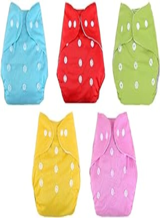 Baby Adjustable Pocket Diaper Cotton and Cloth Diaper Washable for Baby Baby, Infant, Toddler, 0-3 Years Old (Multicolor) (Pack of 5)