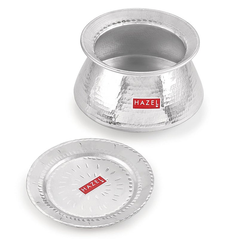 Hazel وعاء هازيل من الألمنيوم بتشطيب مطروق مع غطاء لطهي الأرز البرياني 23 سم 5 لترات 7200 مل - Image 1