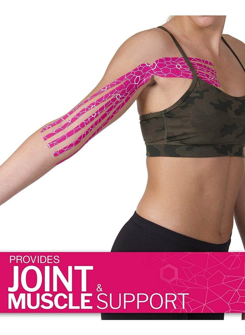 TheraBand Kinesiology Tape Waterproof Physio Tape for Pain Relief Muscle and Joint Support, Standard Roll with Xact Stretch Application Indicators (Pink) - Image 2