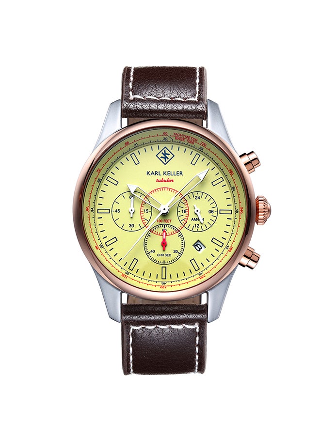 KARL KELLER - Men's Chronograph Round Shape Leather Wrist Watch KKVI6403 - 43 Mm - Image 1
