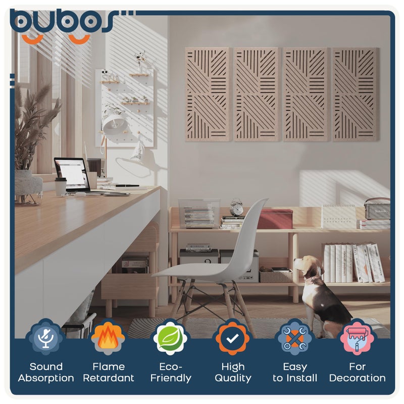 BUBOS 4 Pack Thickened Acoustic Panels, 23.6''x11.8'' Self-Adhesive Sound Absorbing Cavity Acoustic Wall Panels for Theater Studio Room Recording Room Gaming Room Meeting Rooms,VortexCore Camel - Image 3