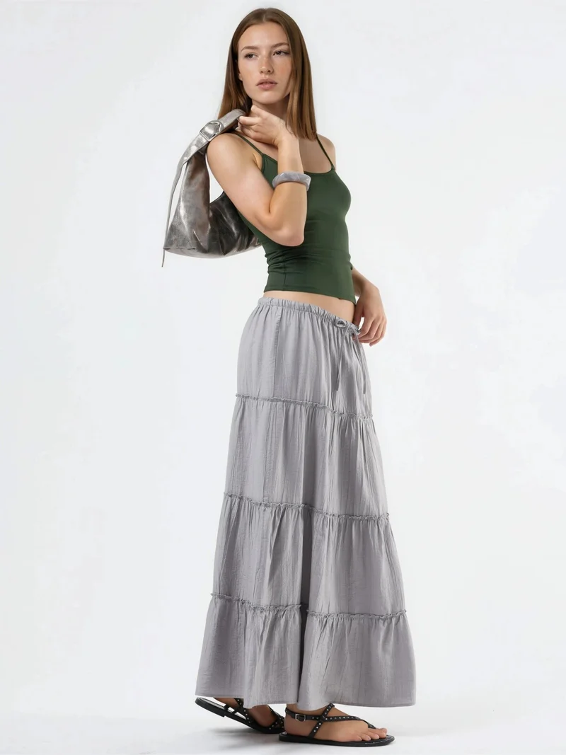 بوسيم BUSEM High Waist Textured A-Line Maxi Skirt