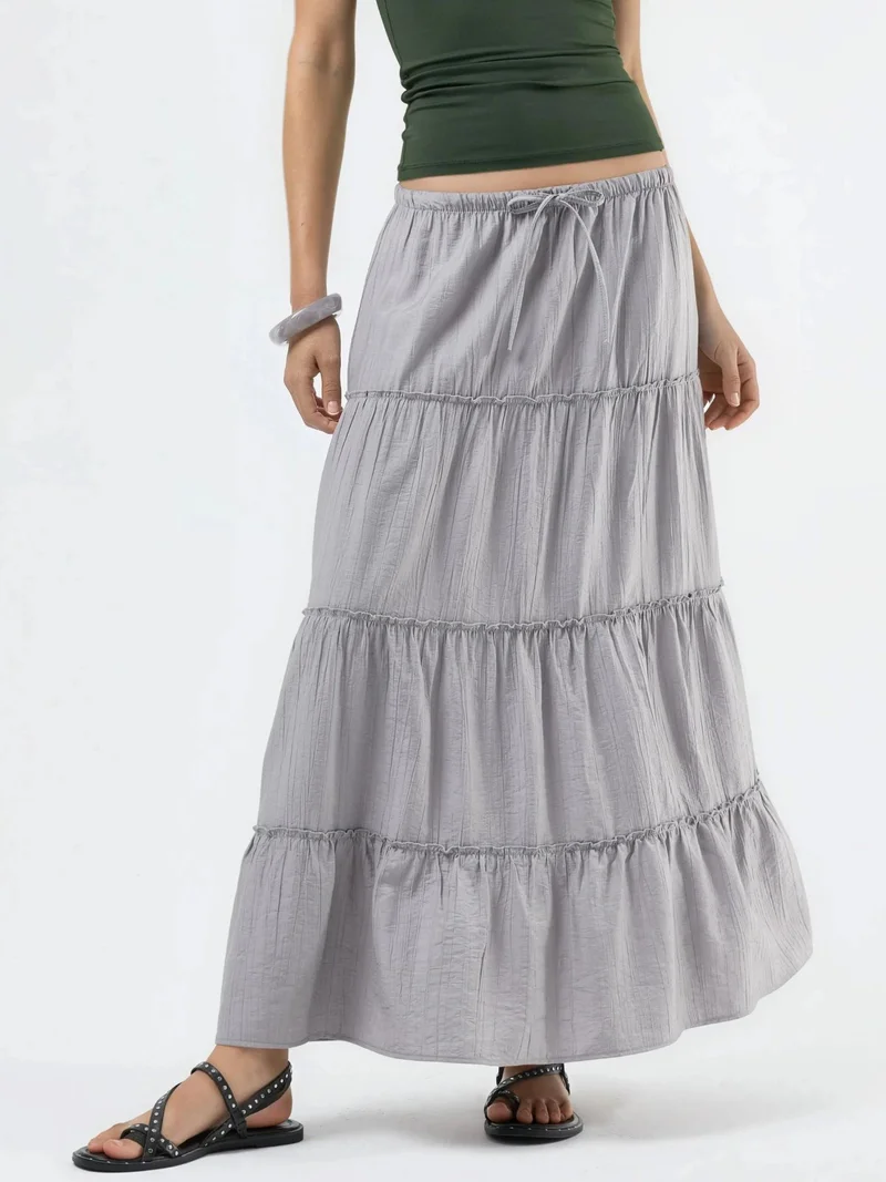 بوسيم BUSEM High Waist Textured A-Line Maxi Skirt