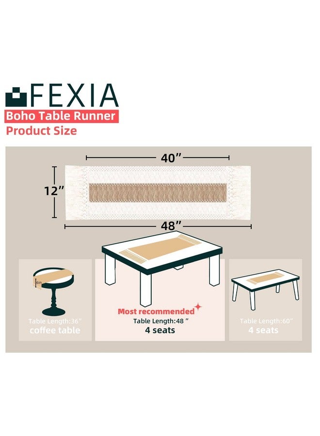 FEXIA Boho Table Runner 48 Inches Long with Tassels Farmhouse Rustic Cream & Brown Macrame Table Runner for Dining Bedroom Baby Bridal Shower Home Decor(12x48 Inches) - Image 2