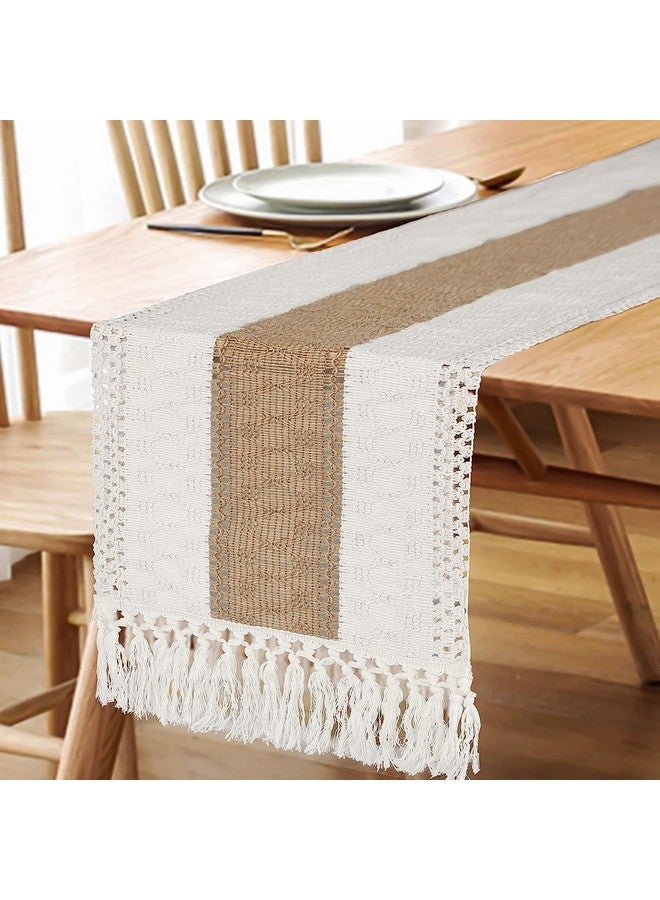 FEXIA Boho Table Runner 48 Inches Long with Tassels Farmhouse Rustic Cream & Brown Macrame Table Runner for Dining Bedroom Baby Bridal Shower Home Decor(12x48 Inches) - Image 5