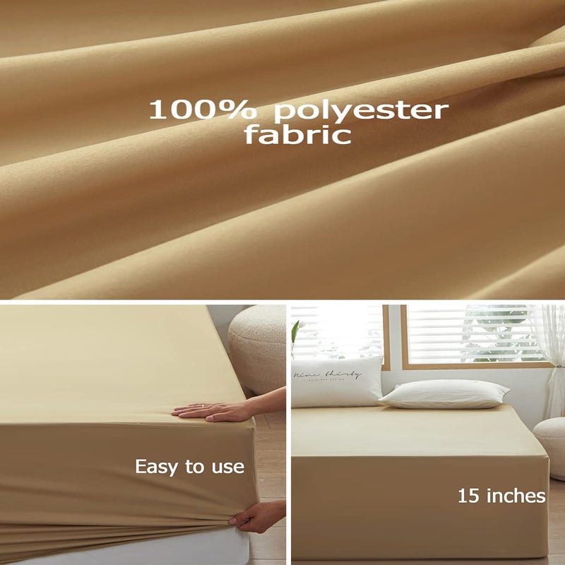 rushrushlulu Bedding King Size Fitted Sheet Only-King Size Deep Pocket Bottom Fitted Sheet Fits 15inches Bed Matress Sheet Soft and Microfiber Easy Care-Camel - Image 3