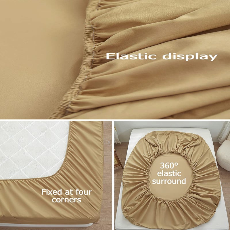 rushrushlulu Bedding King Size Fitted Sheet Only-King Size Deep Pocket Bottom Fitted Sheet Fits 15inches Bed Matress Sheet Soft and Microfiber Easy Care-Camel - Image 4