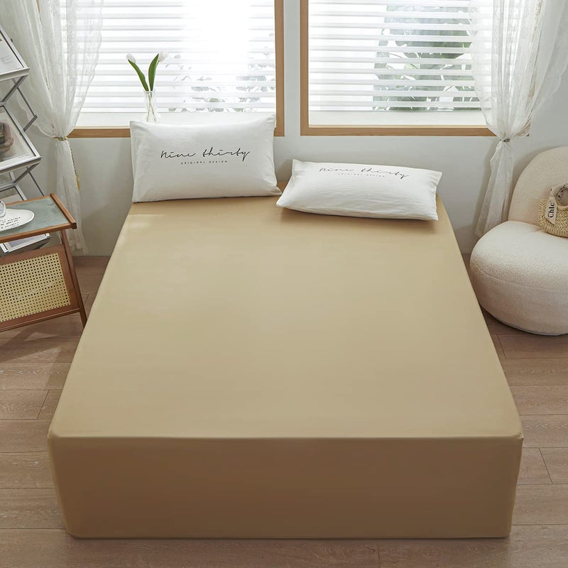 rushrushlulu Bedding King Size Fitted Sheet Only-King Size Deep Pocket Bottom Fitted Sheet Fits 15inches Bed Matress Sheet Soft and Microfiber Easy Care-Camel - Image 2