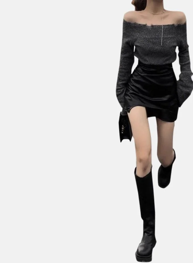 يونيكي Black Solid A-Line Mini Skirts