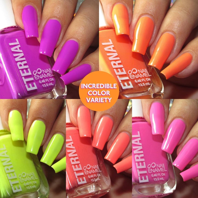 Eternal Neon Nail Polish Set for Women (GIRLS JUST WANNA HAVE NEONS) - Nail Polish Set for Girls - Lasting & Quick Dry Fingernail Polish Kit for Home DIY Mani Pedi - Made in USA, 13.5mL (Set of 5) - Image 2
